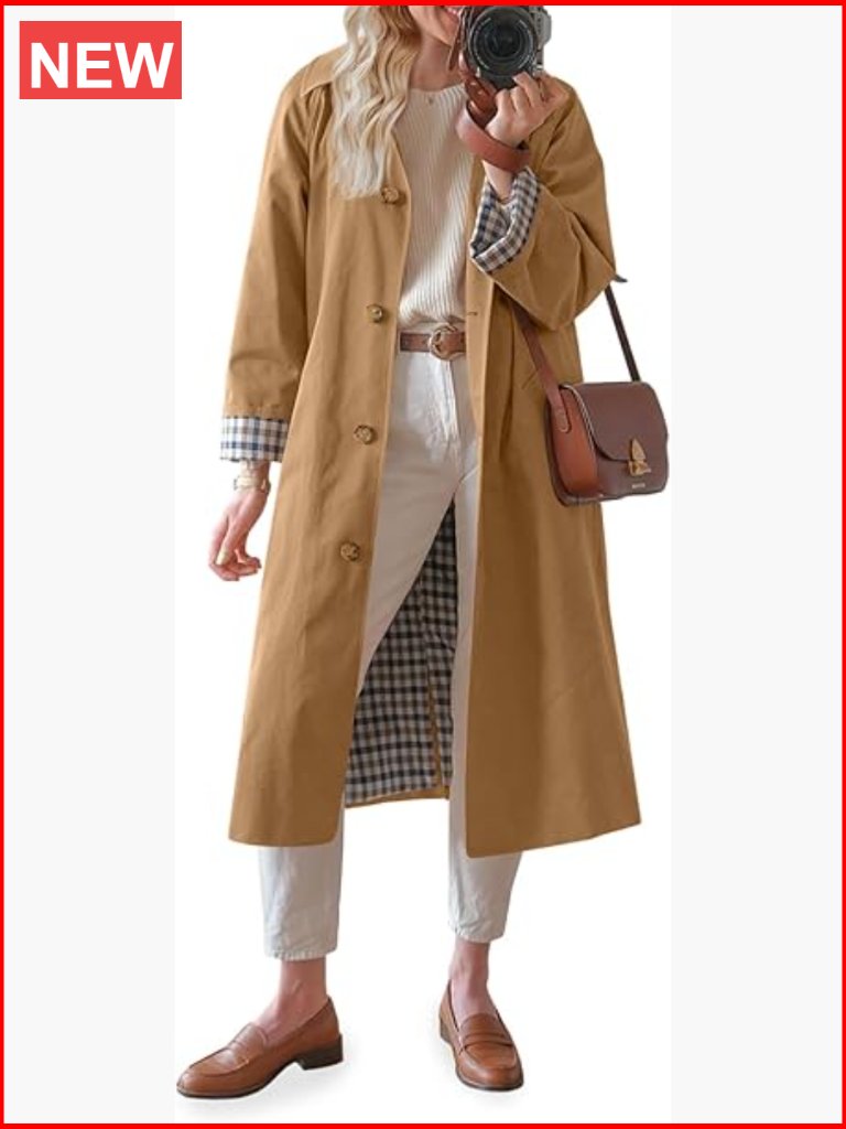 Single Breasted Oversized Long Trench Coat Windproof Overcoat
